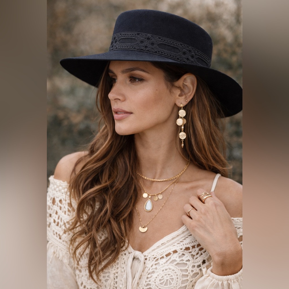 Lack Of Color Black Wide-Brim Fedora with Trim